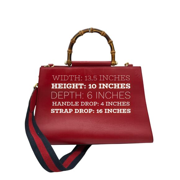 Gucci  Nappa Bamboo Web Medium Nymphaea Top Handle Bag Hibiscus Red*w/COA - Picture 8 of 16